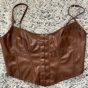 fake leather brown corset top